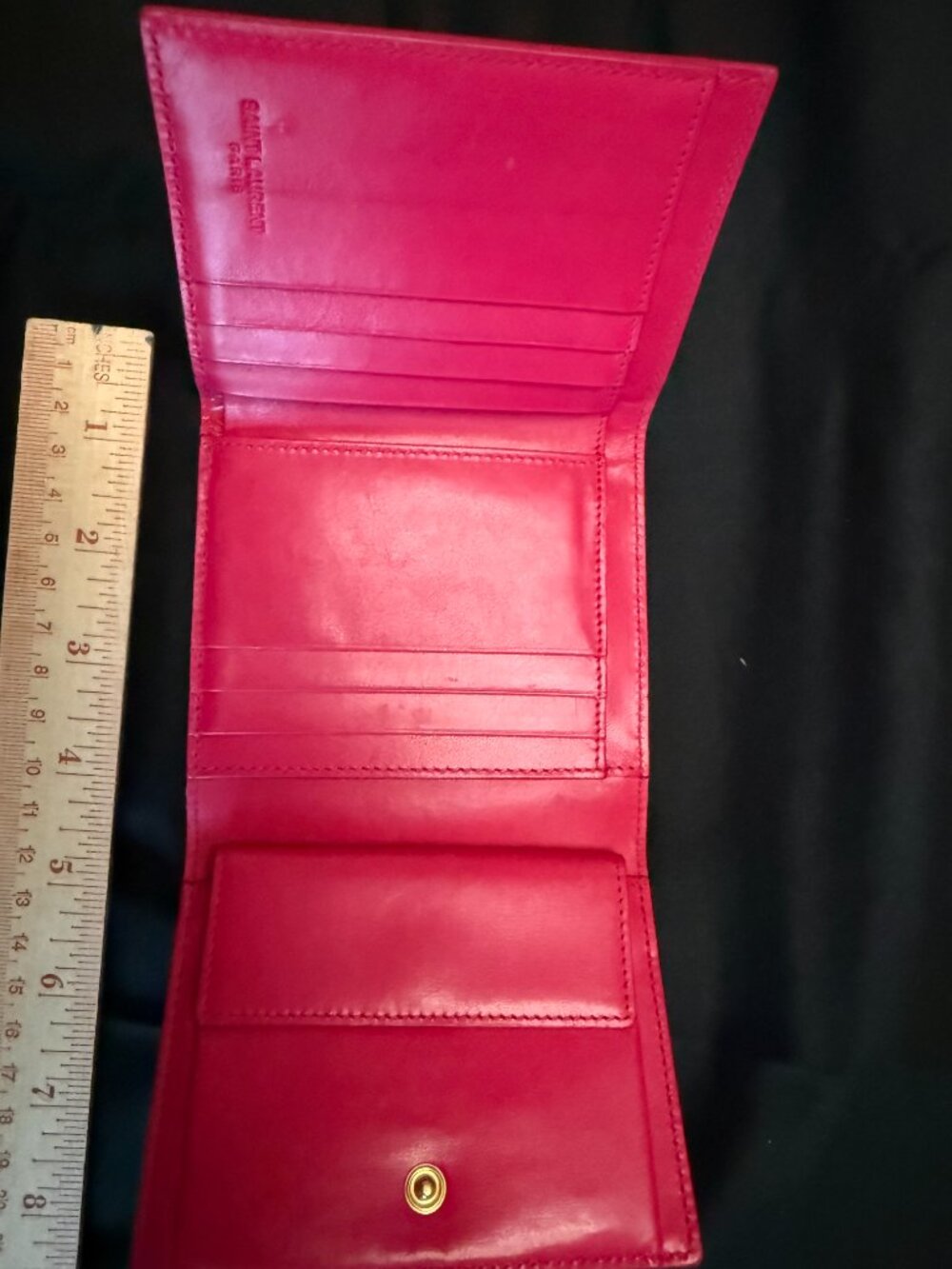 Saint Laurent Paris YSL Fuchsia Pink Leather Compact Trifold Wallet - Picture 3 of 3